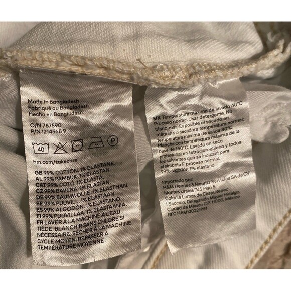 H&M Capri Cropped Pants Womens Sz 18 White Denim Fringed Wide Leg Casual Boho - Picture 11 of 12